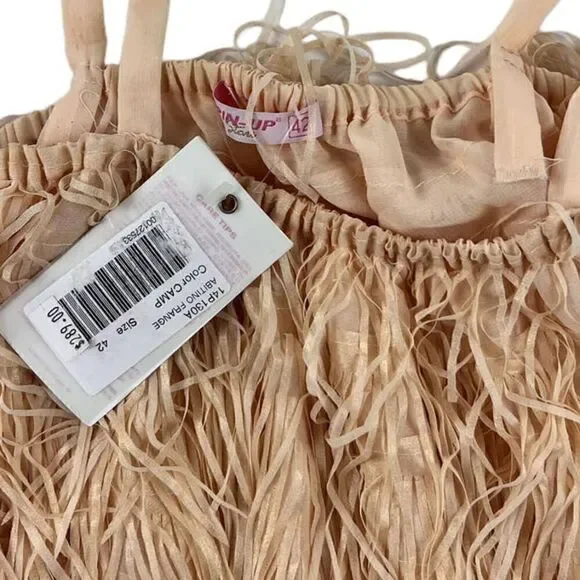 New Pin-Up Stars Women US S Beige Fringe Mini Dress | MSRP $189 - Picture 3 of 4